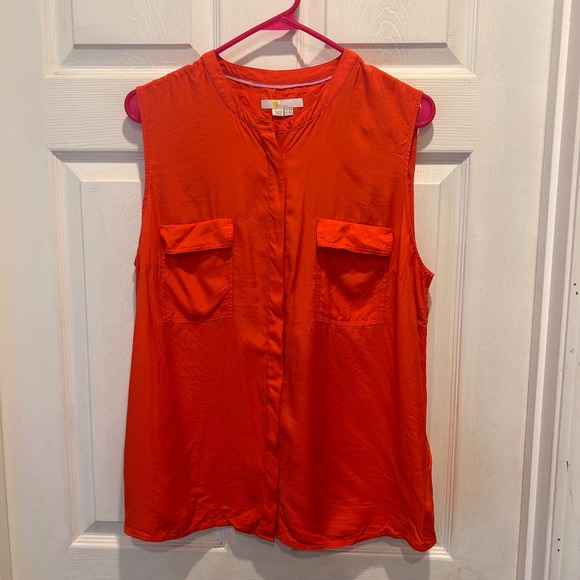 Boden Tops - Boden Womens Sleeveless Button Up Shirt Top Orange Pockets US 14 Silk‎ Blend